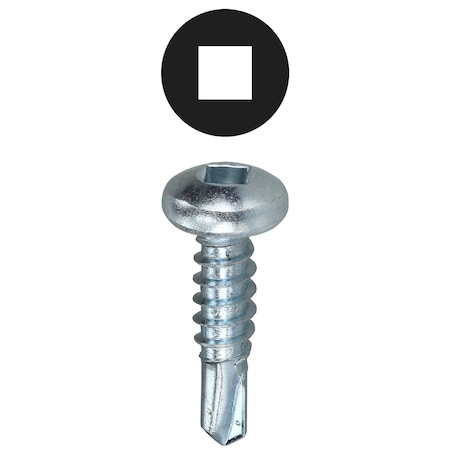 Self-Drilling Screw, #10-16 X 1 In, Zinc Plated Steel Pan Head Square Drive, 400 PK